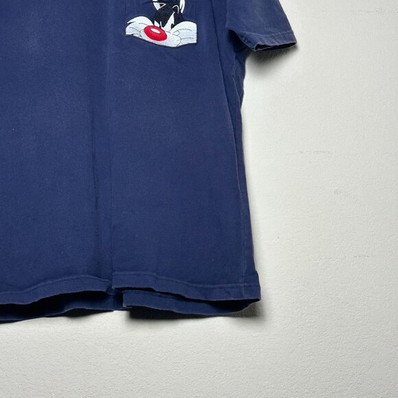 VTG Warner Bros Looney Tunes Tweety Men M Bird Sylvester Graphic T Shirt Blue - Picture 7 of 9